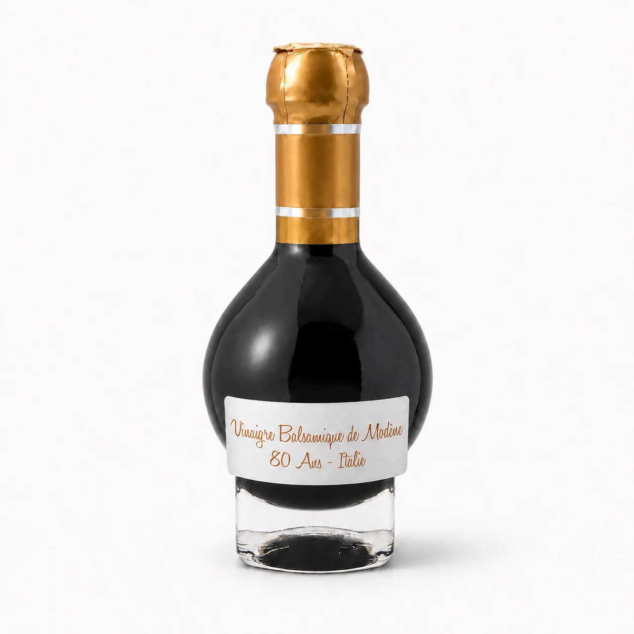 Flacon de vinaigre balsamique de Modène 80 ans d'Italie, étiquette détaillée, Artdeluxe Paris
